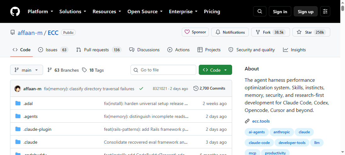 ECC 的 GitHub 仓库页