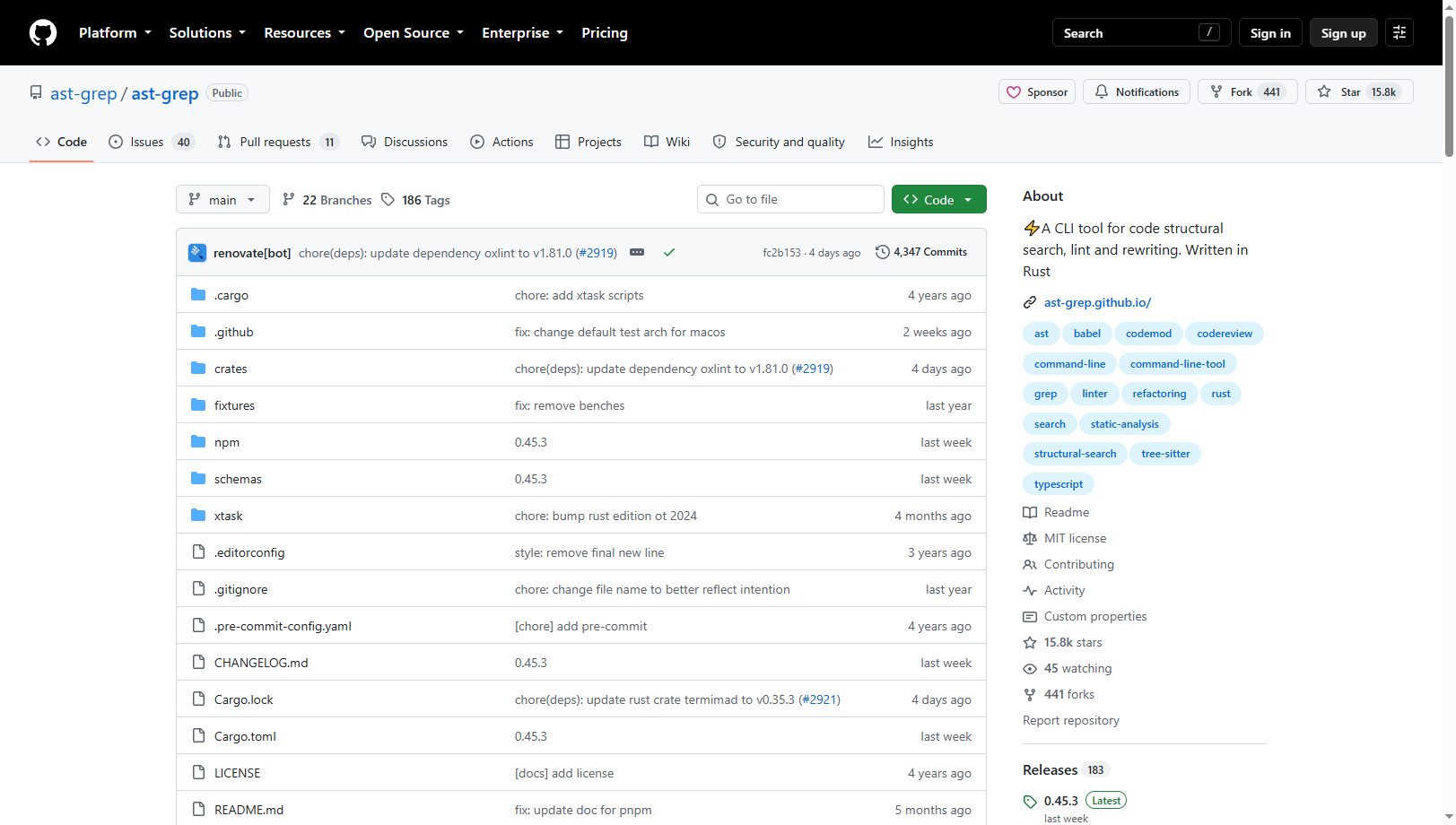 ast-grep 的 GitHub 仓库首页