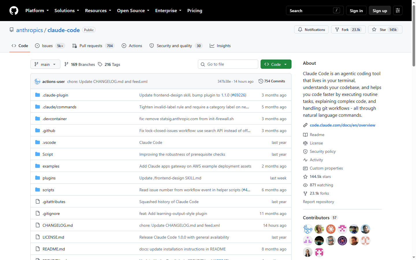 Claude Code 的 GitHub 仓库首页